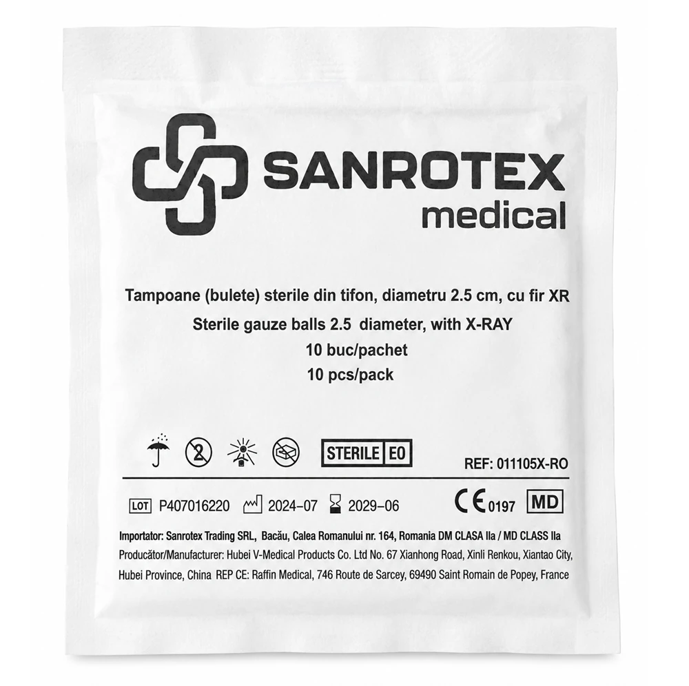 Tampoane Chirurgicale Sterile Tifon 20/20cm cu Fir X-Ray (bulete) - 10 bucati