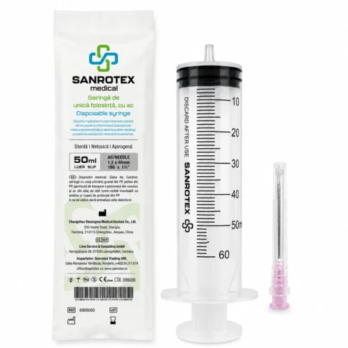 Seringa Sterila Luer Slip 50 ml 3 Componente Ac 18G x 1 1/2″ – 25 bucati